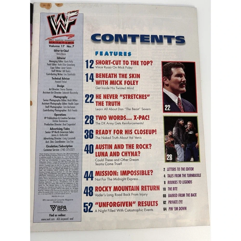 Vintage WWF Magazine July 1998 Chyna Billy Gunn Triple H Road Dogg X-Pac DX